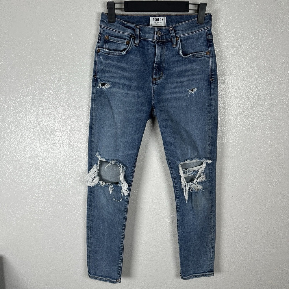 Agolde Womens Size 26 Medium Wash Distressed Skinny Jeans‎ Blue